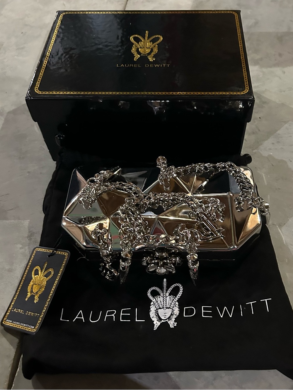 Laurel Dewitt Silver Metallic Geometric Clutch